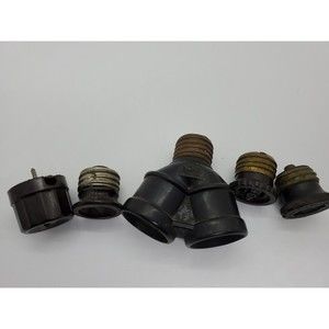 Antique 1919 HEMCO TWIN-LITE  Dual Socket Adapter + 3 Sockets Vintage